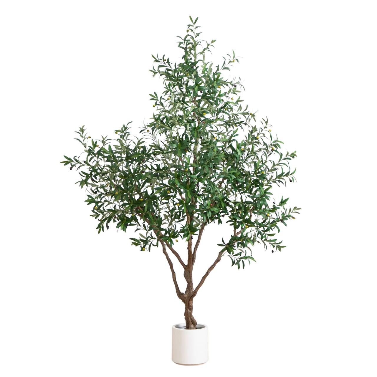 8ft. Artificial Grand Olive Tree in White Decorative Planter